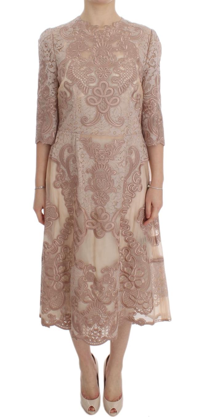 Dolce & Gabbana Pink Silk Lace Ricamo Shift Gown Women's Dress