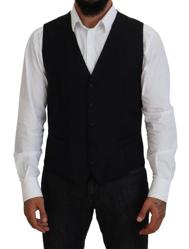 Dolce & Gabbana Black Virgin Wool Waistcoat Formal Men's Vest