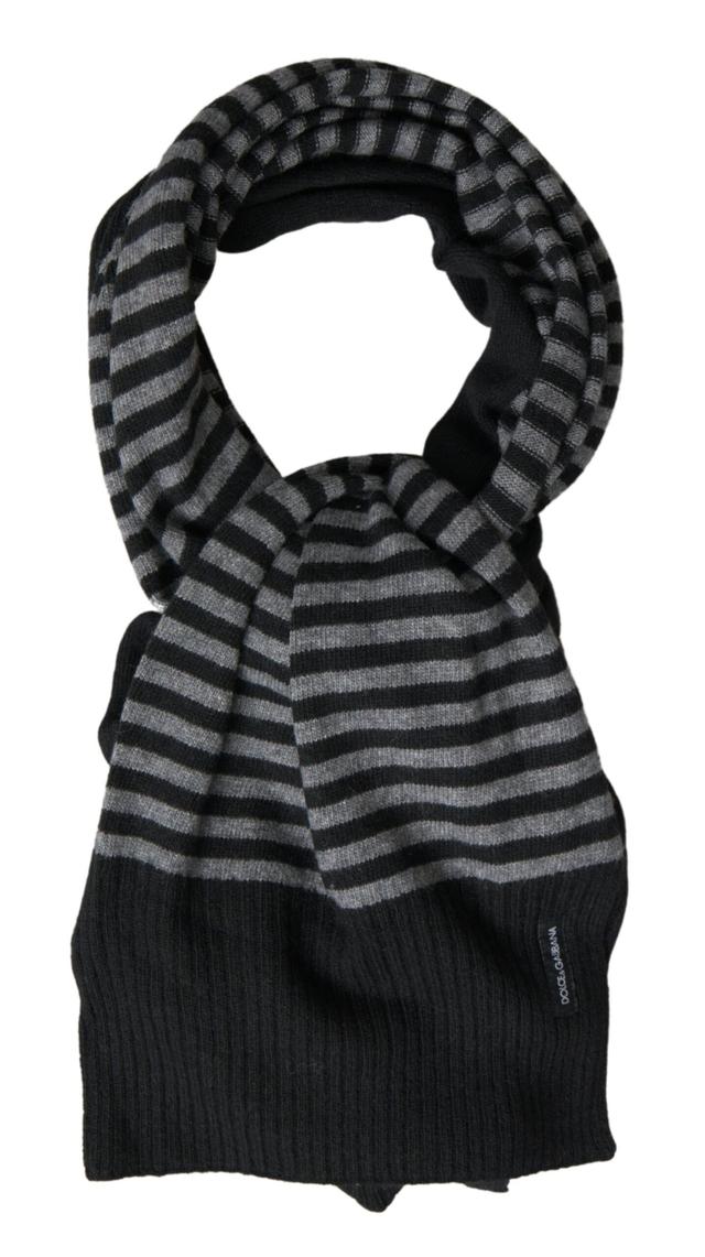 Dolce & Gabbana Black Gray Stripe Wool Neck Wrap Shawl Men's Scarf