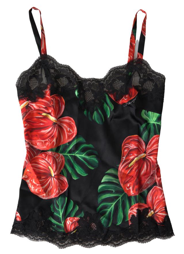 Dolce & Gabbana Black Anthurium Print Silk Camisole Top Women's Underwear