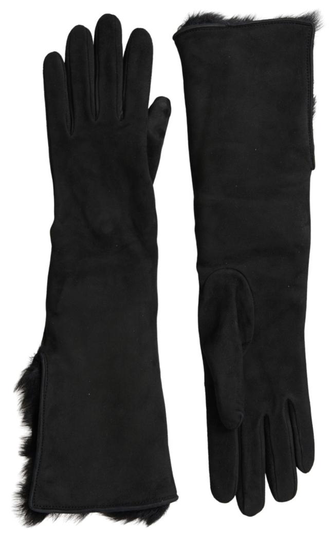 Dolce & Gabbana Black Leather Fur Elbow Length Men's Gloves