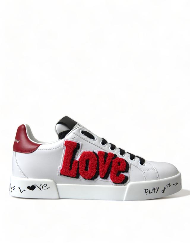 Dolce & Gabbana White Love Patch Portofino Classic Sneakers Women's Shoes