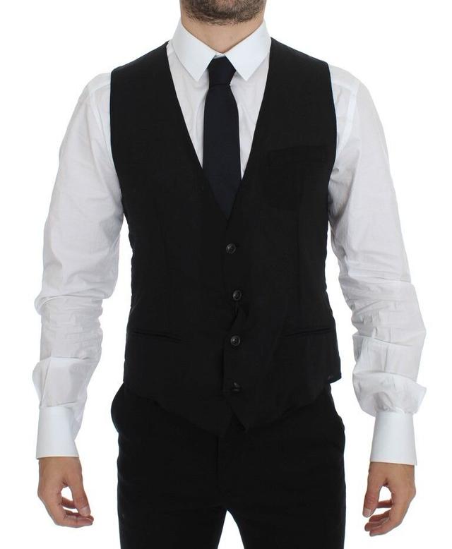 Dolce & Gabbana Black Wool Formal Dress Vest Gilet Men's Jacket