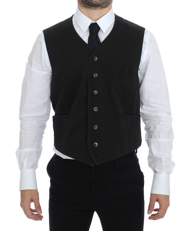 Dolce & Gabbana Black Cotton Blend Dress Vest Men's Gilet