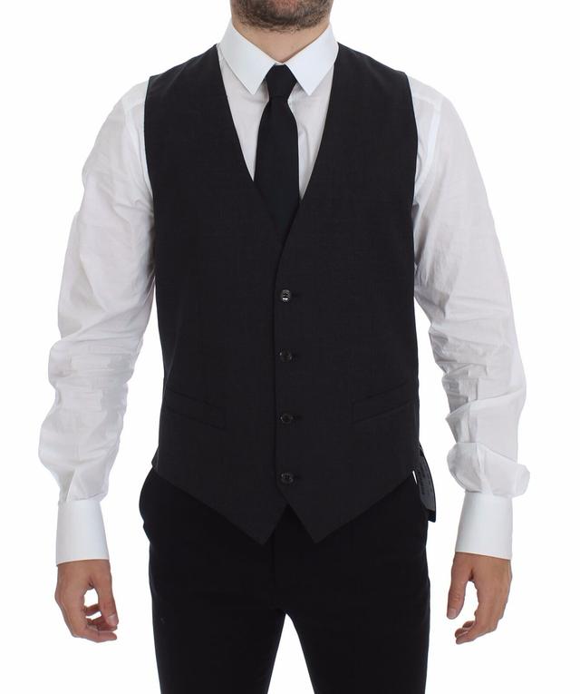 Dolce & Gabbana Gray Slim Fit Button Front Dress Formal Men's Vest