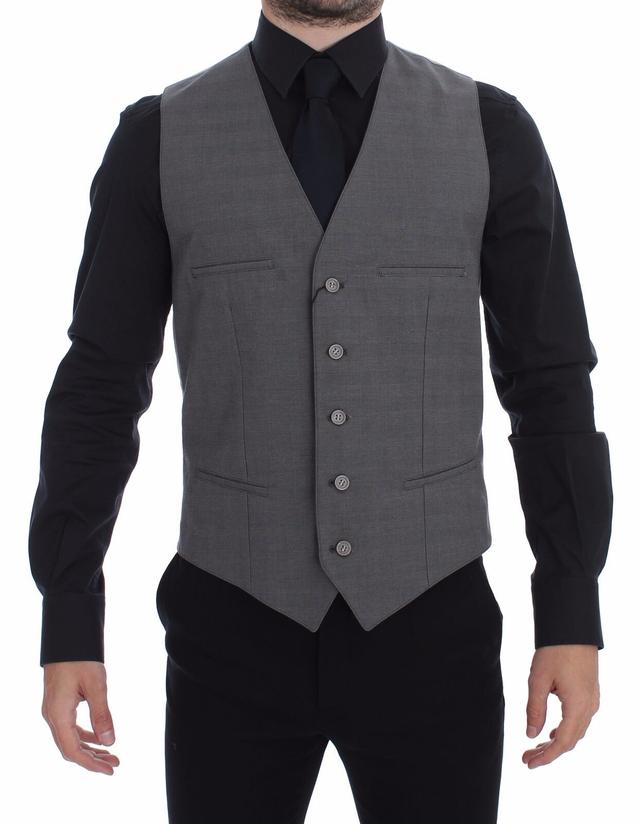 Dolce & Gabbana Gray Cotton Slim Fit Button Front Dress Men's Vest
