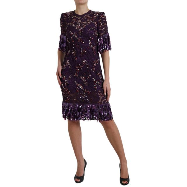 Dolce & Gabbana Purple floral lace crystal embedded Women's dress