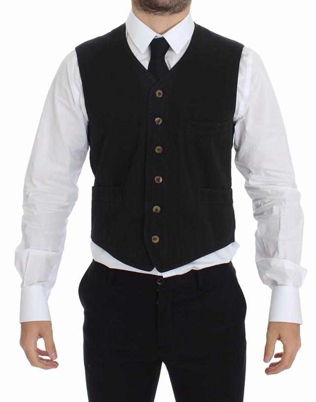 Dolce & Gabbana Black Cotton Viscose Dress Vest Men's Blazer