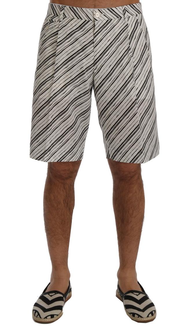Dolce & Gabbana White Black Striped Casual Men's Shorts