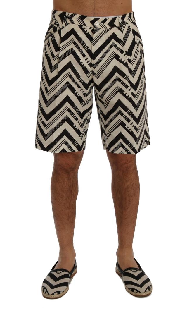 Dolce & Gabbana White Black Striped Cotton Linen Men's Shorts
