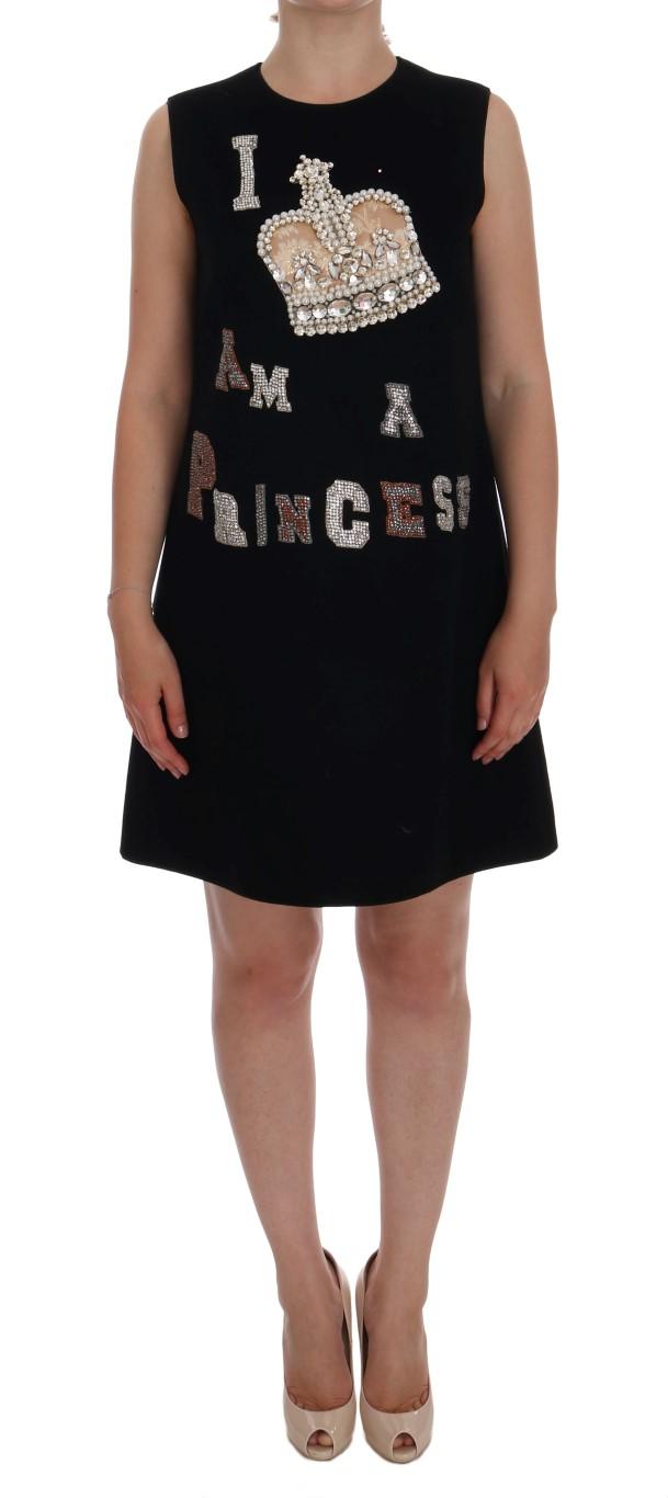 Dolce & Gabbana Black I AM A PRINCESS Crystal Shift Women's Dress