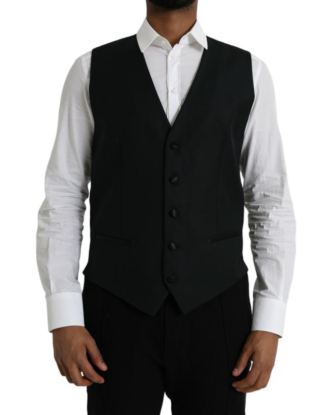 Dolce & Gabbana Black Wool Waistcoat Dress Formal Men's Vest