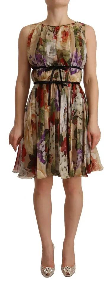 Dolce & Gabbana Beige Floral Sleeveless Round Neck Mini Women's Dress (Pre-Owned)