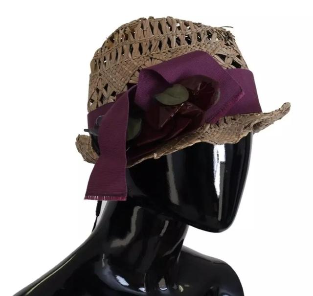 Dolce & Gabbana Brown Ribbon Floral Embellished Straw Women's Hat (Pre-Owned)