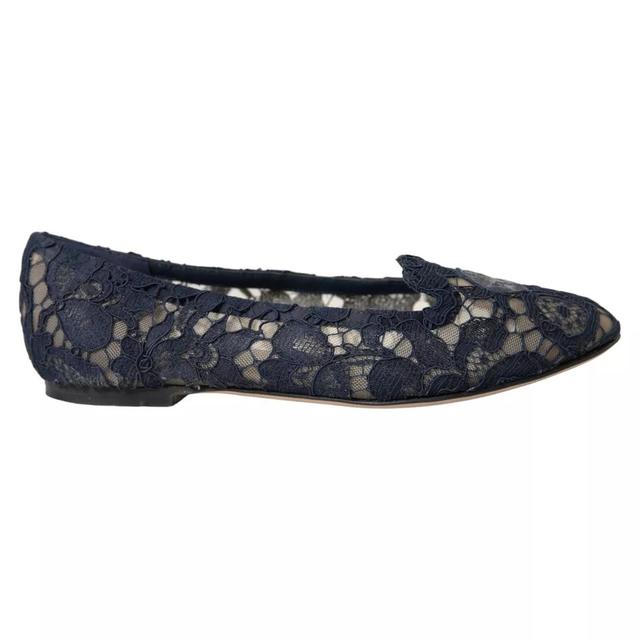 Dolce & Gabbana Dark Blue Taormina Lace Slip On Flats Women's Shoes (Pre-Owned)