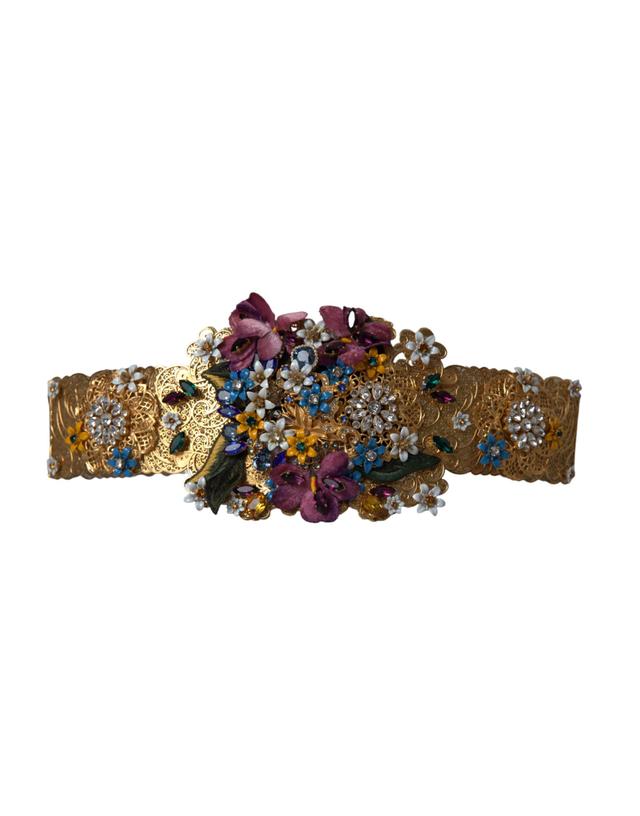 Dolce & Gabbana Multicolor Embellished Floral Crystal Wide Waist Women's Belt