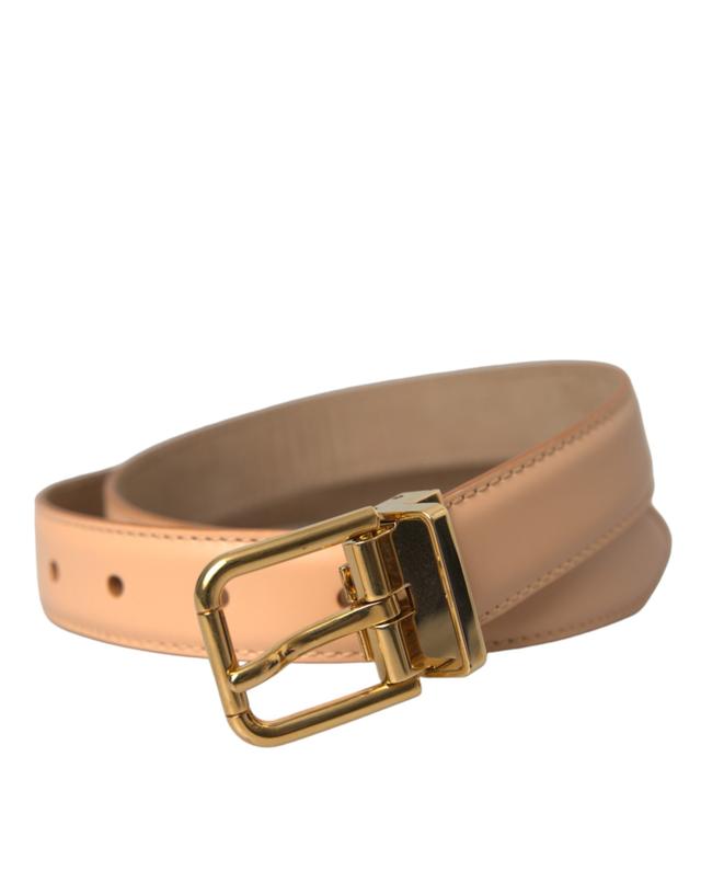 Dolce & Gabbana Beige Calfskin Leather Gold Metal Buckle Women's Belt