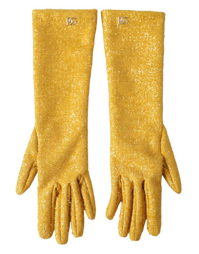 Dolce & Gabbana Gold Lurex Fantasia Mid Arm Length Women's Gloves