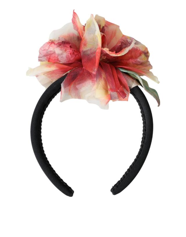 Dolce & Gabbana Rose Pink Silk Floral Black Tiara Women Hairband Women's Diadem