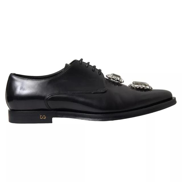 Dolce & Gabbana Black Leather Crystal Lace Up Formal Women's Shoes (Pre-Owned)