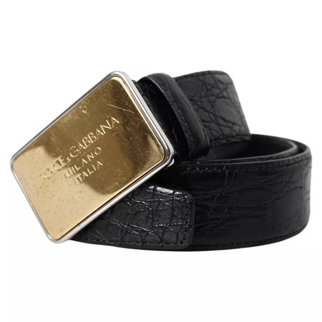 Dolce & Gabbana Black Exotic Leather Gold Metal Buckle Men's Belt (Pre-Owned)