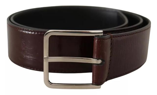Dolce & Gabbana Dark Brown Leather Logo Engraved Metal Buckle Men's Belt (Pre-Owned)