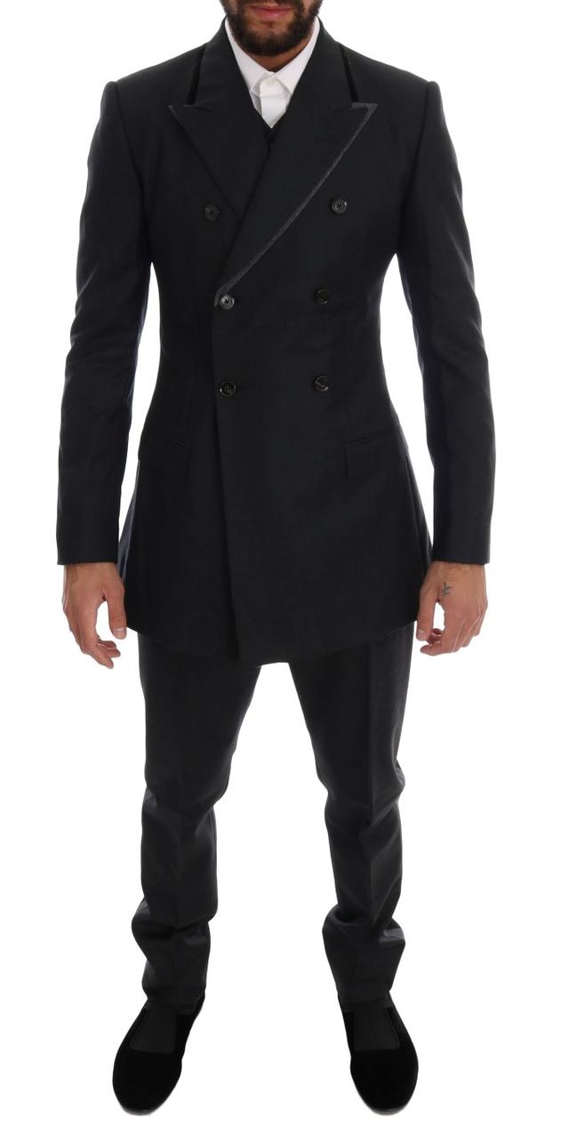 Dolce & Gabbana Gray Wool Double Breasted 3 Piece Men's Suit