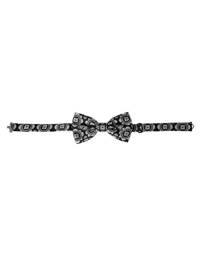 Dolce & Gabbana Black White Printed Adjustable Neck Men Bow Men's Tie