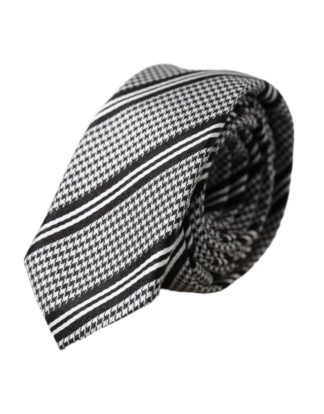 Dolce & Gabbana Black White Stripes Silk Adjustable Men's Tie