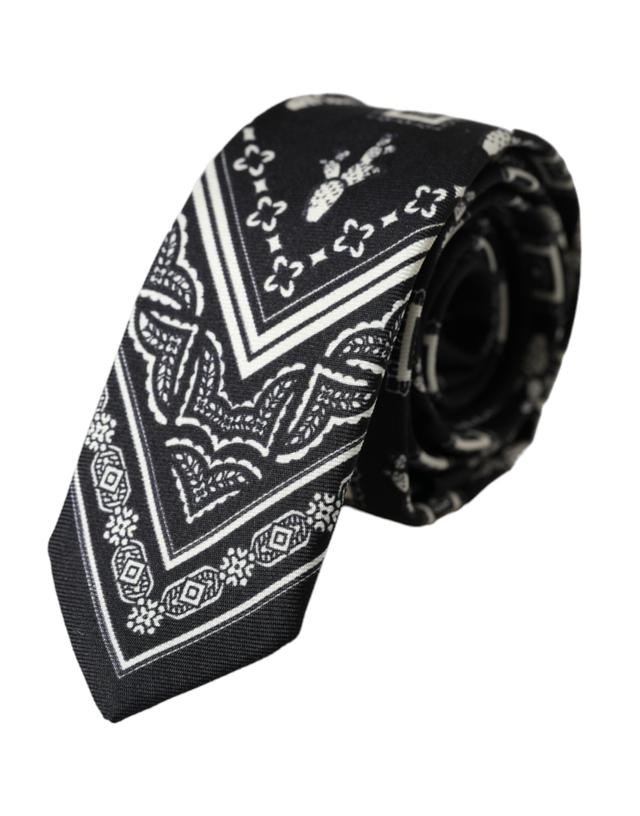 Dolce & Gabbana Black Patterned 100%Silk Adjustable Men's Tie