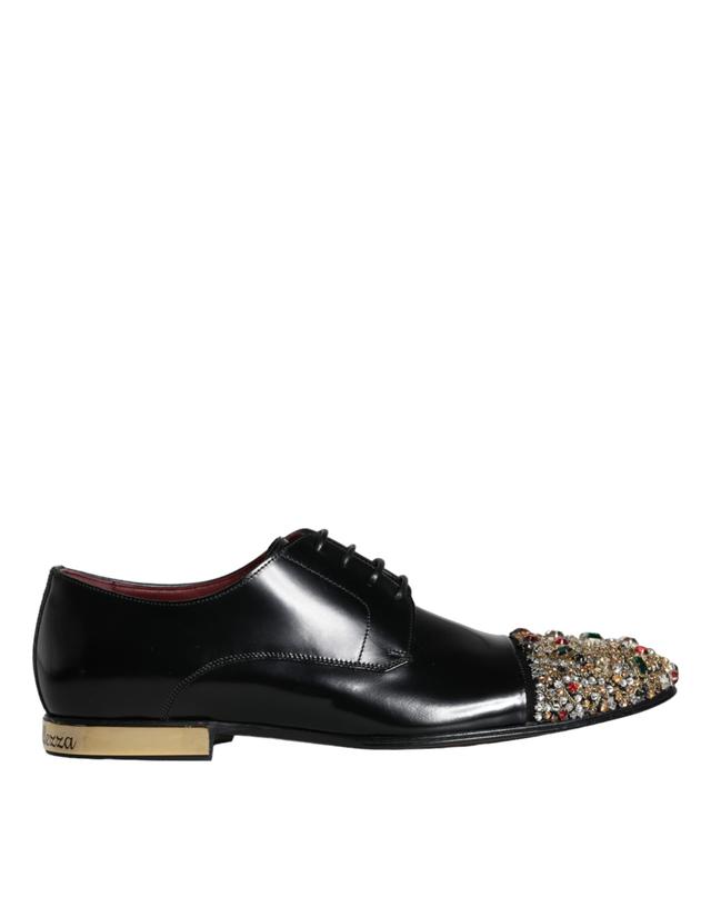 Dolce & Gabbana Menâs Black Leather Positano Runway Crystal Derby Shoes (Pre-Owned)
