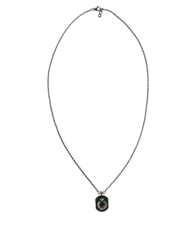 Dolce & Gabbana Sterling Silver 925 Chain Bar Gem Pendant Logo Men's Necklace