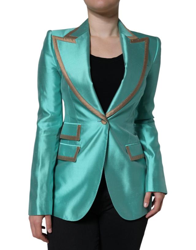 Dolce & Gabbana Metallic Green Single Breasted Blazer Women's Jacket
