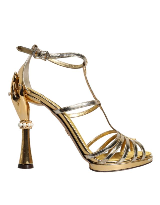 Dolce & Gabbana Gold Leather Baroque Heels Sandals Women's Shoes (Pre-Owned)