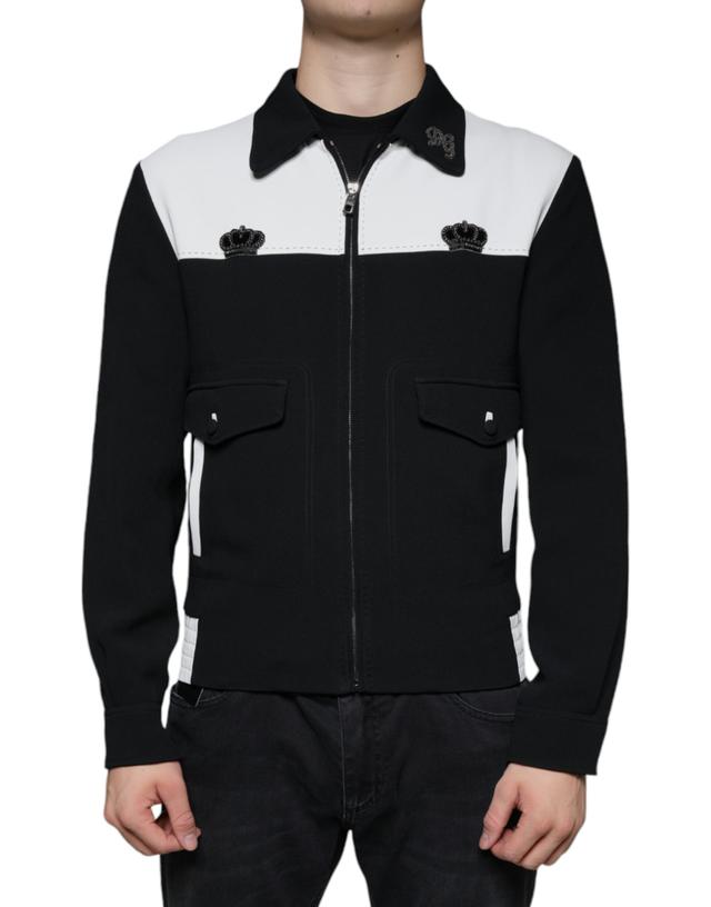 Dolce & Gabbana Black White DG Crown Full Zip Blouson Men's Jacket (Pre-Owned)