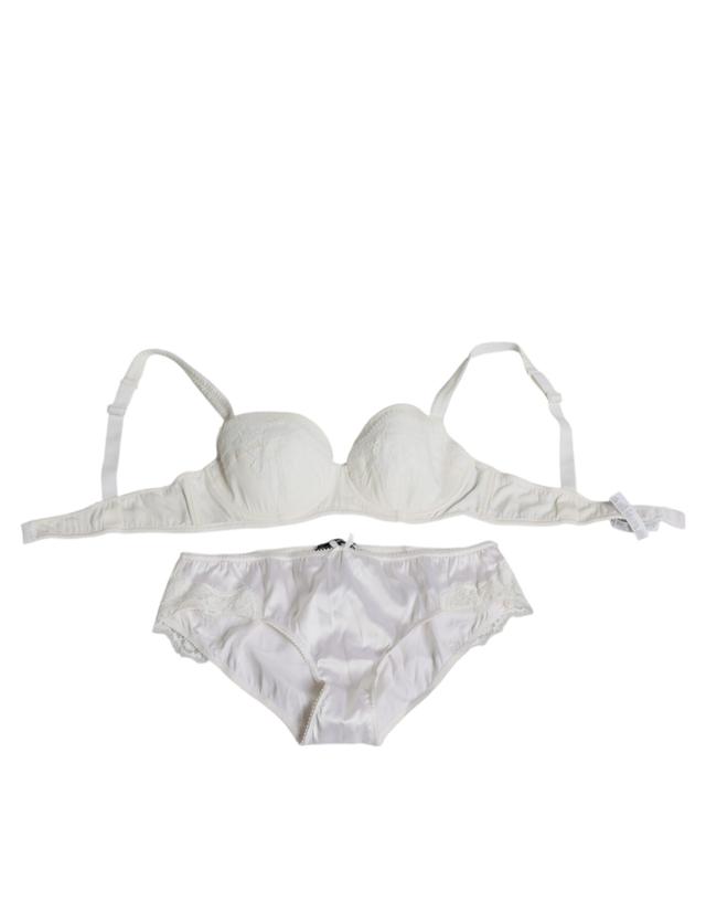 Dolce & Gabbana White Silk Stretch Panty Balconette Bra Women's Underwear