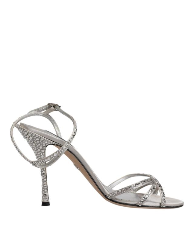 Dolce & Gabbana Silver Crystal Ankle Strap Sandals Women's Shoes (Pre-Owned)
