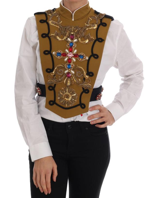 Dolce & Gabbana Yellow Crystal Cross Vest Women's Jacket
