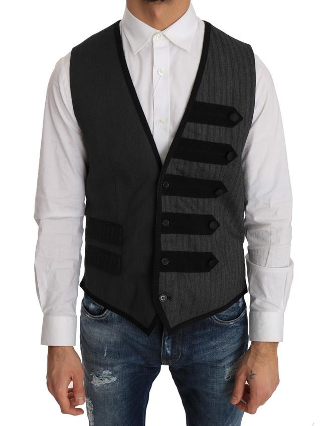 Dolce & Gabbana Gray Wool Patterned Slim Men's Vest