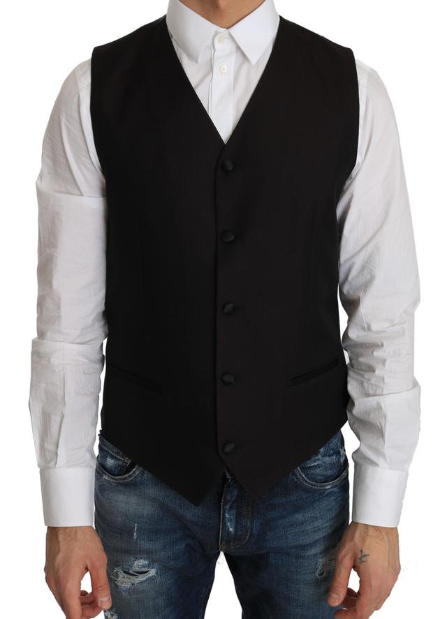 Dolce & Gabbana Black Silk Dress Men's Waistcoat