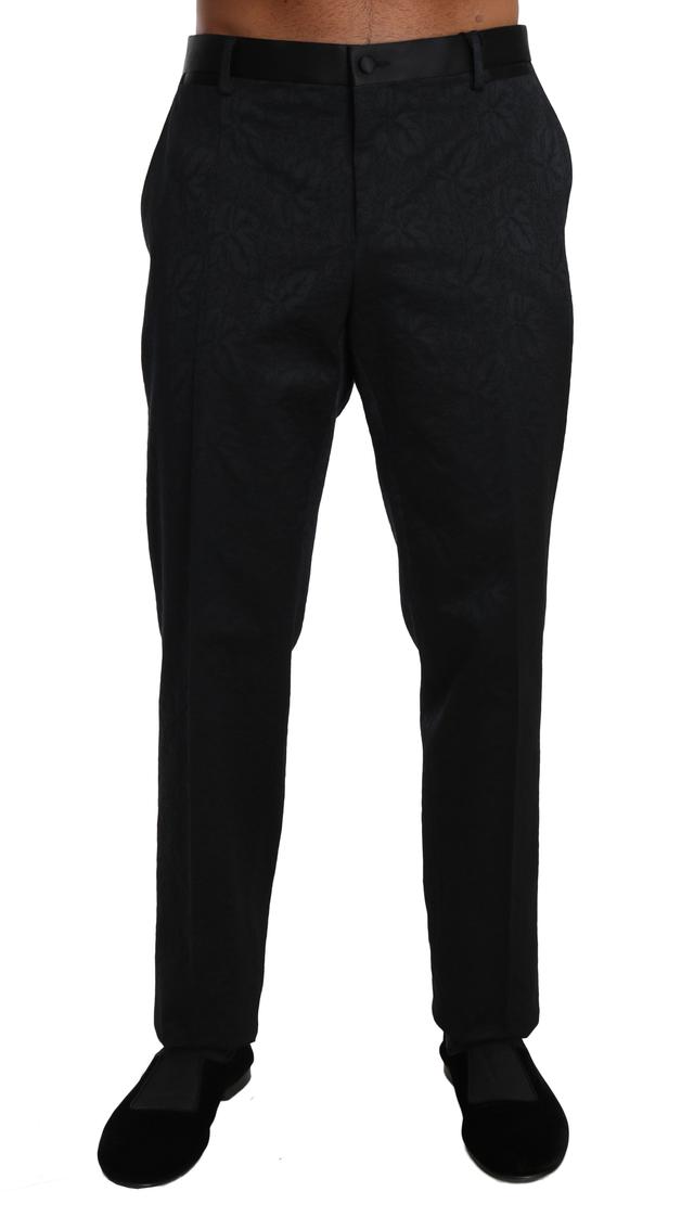 Dolce & Gabbana Black Cotton Brocade Formal Trousers Men's Pants