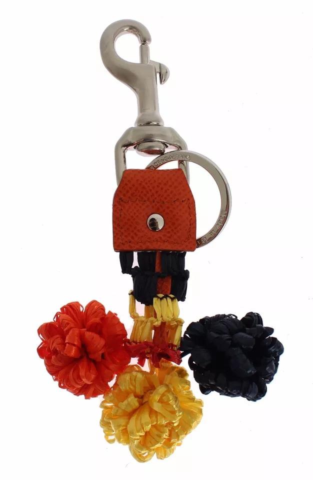 Dolce & Gabbana Red Yellow Raffia Leather Clasp Finder Keyring Women's Keychain