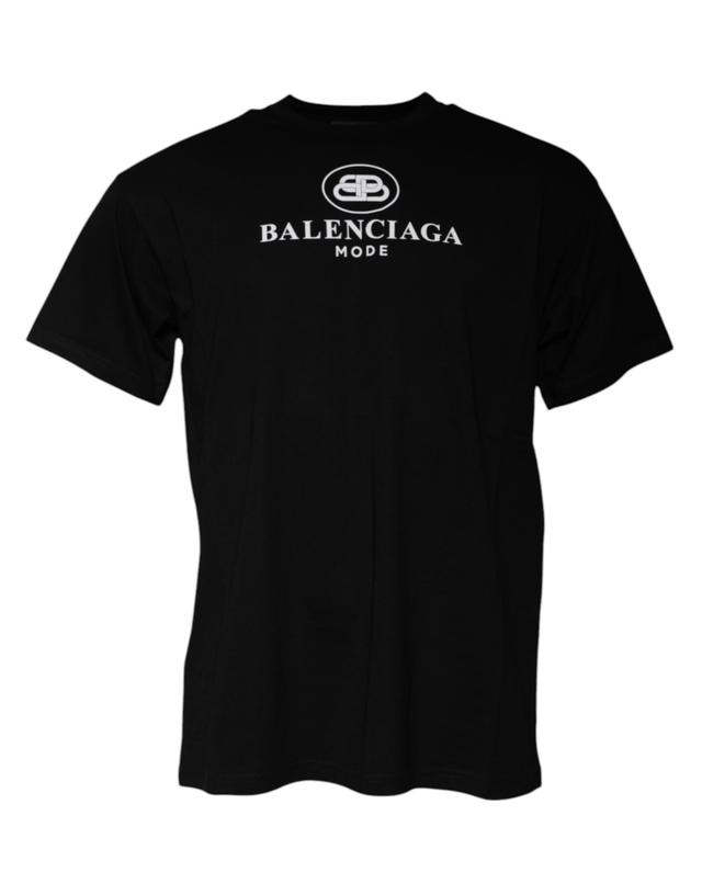 Balenciaga Black Cotton Logo Print Crew Neck Short Sleeves Men's T-shirt (Pre-Owned)