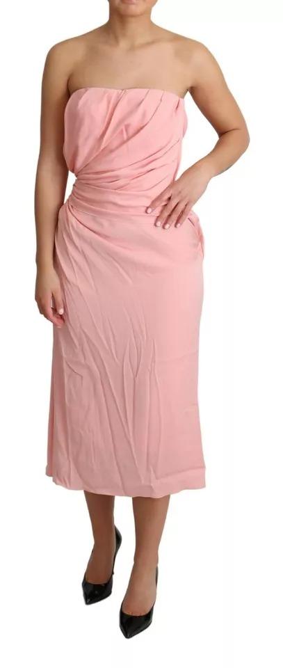Dolce & Gabbana Pink Silk Stretch Strapless Sheath Midi Women's Dress (Pre-Owned)