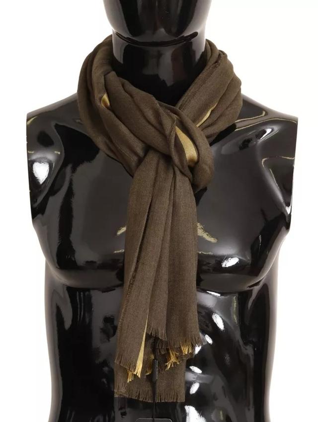 Dolce & Gabbana Green Striped Cashmere Wrap Fringes Men's Scarf (Pre-Owned)