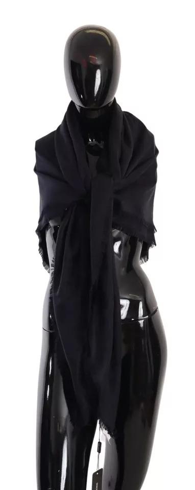 Dolce & Gabbana Black Solid Silk Wool Fringe Wrap Women's Scarf (Pre-Owned)