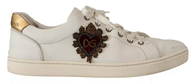 Dolce & Gabbana White Leather Heart Low Top Casual Sneakers Men's Shoes (Pre-Owned)