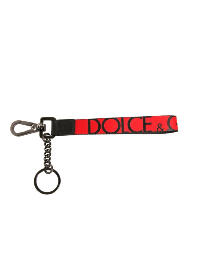 Dolce & Gabbana Red Logo Leather Silver Brass Holder Keychain Men's Keyring (Pre-Owned)