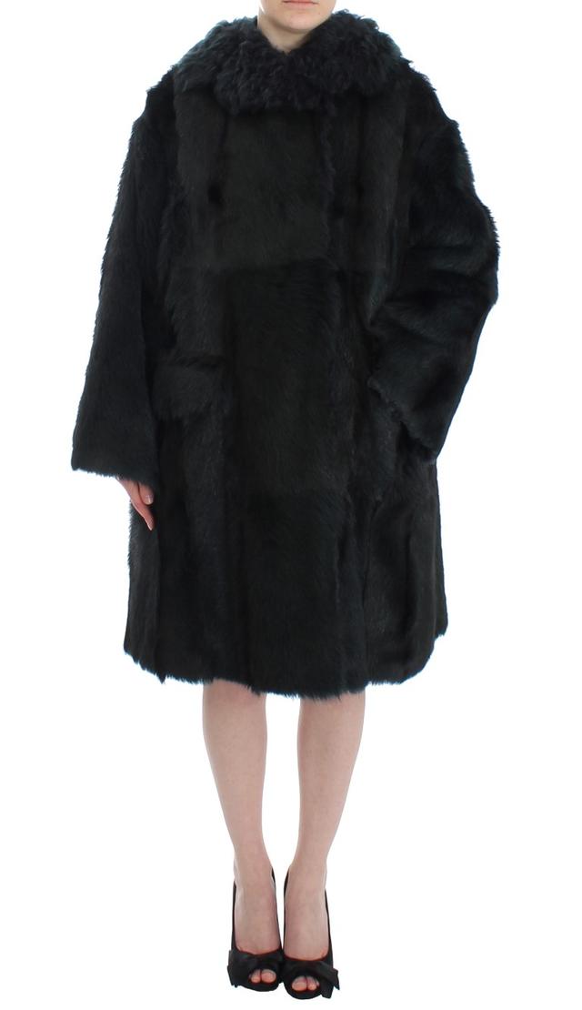 Dolce & Gabbana Black Goat Fur Shearling Long Jacket Women's Coat