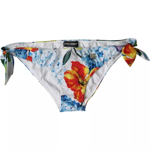 Dolce & Gabbana White Floral Print Swimsuit Bikini Bottom Women's Swimwear